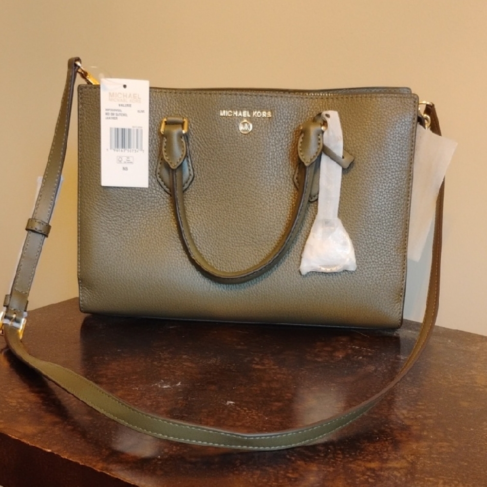 Michael Kors Valerie Medium Pebbled Leather  Satchel - Olive Green